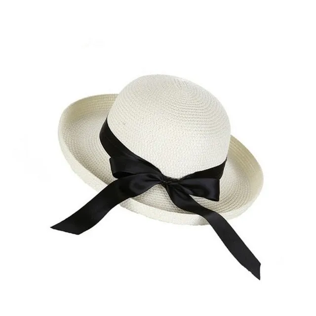 2018 Stylish Women Summer Sun Hat  Straw Bow Tie Beach Hat Fashion Vintage Cap UV Protection Lady Girls Caps
