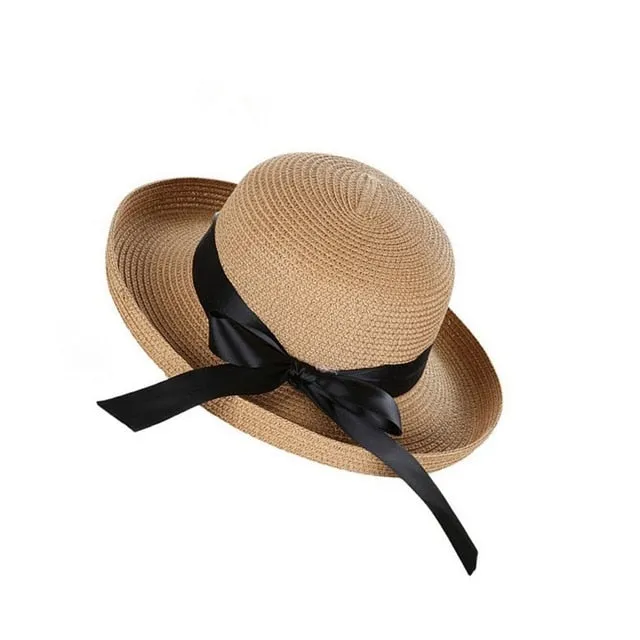 2018 Stylish Women Summer Sun Hat  Straw Bow Tie Beach Hat Fashion Vintage Cap UV Protection Lady Girls Caps