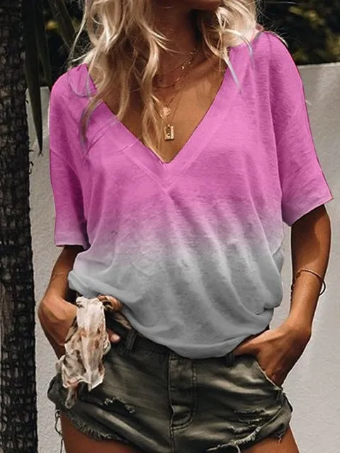 2019 Summer New Arrival woman Vest O-Neck Gradient Colour Print color Vest Loose Casual woman Vest Tops Plus size S-5XL