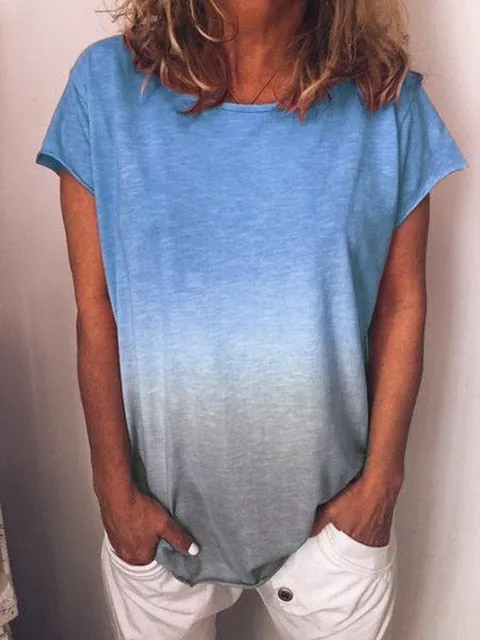 2019 Summer New Arrival woman Vest O-Neck Gradient Colour Print color Vest Loose Casual woman Vest Tops Plus size S-5XL