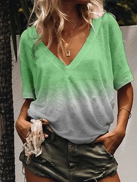2019 Summer New Arrival woman Vest O-Neck Gradient Colour Print color Vest Loose Casual woman Vest Tops Plus size S-5XL
