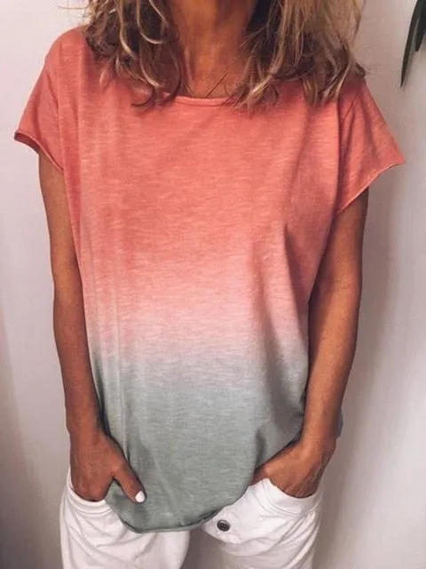 2019 Summer New Arrival woman Vest O-Neck Gradient Colour Print color Vest Loose Casual woman Vest Tops Plus size S-5XL