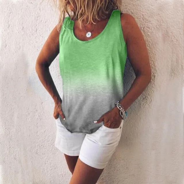 2019 Summer New Arrival woman Vest O-Neck Gradient Colour Print color Vest Loose Casual woman Vest Tops Plus size S-5XL