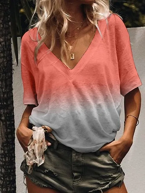 2019 Summer New Arrival woman Vest O-Neck Gradient Colour Print color Vest Loose Casual woman Vest Tops Plus size S-5XL