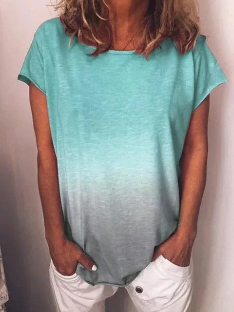 2019 Summer New Arrival woman Vest O-Neck Gradient Colour Print color Vest Loose Casual woman Vest Tops Plus size S-5XL