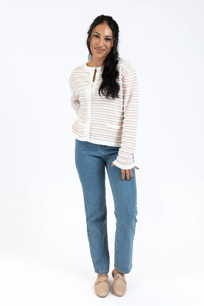 Abundant Mindset Ivory Multi Fuzzy Striped Cardigan SALE
