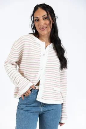 Abundant Mindset Ivory Multi Fuzzy Striped Cardigan SALE