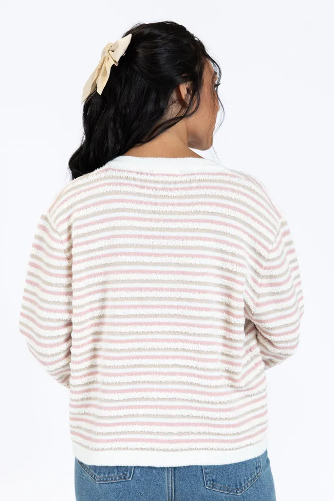 Abundant Mindset Ivory Multi Fuzzy Striped Cardigan SALE