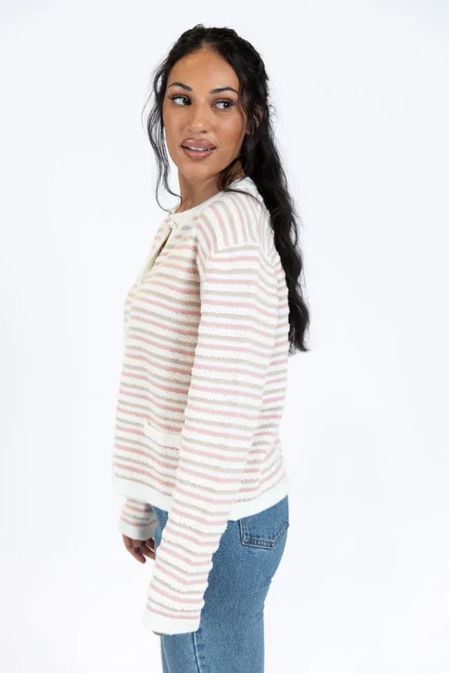 Abundant Mindset Ivory Multi Fuzzy Striped Cardigan SALE