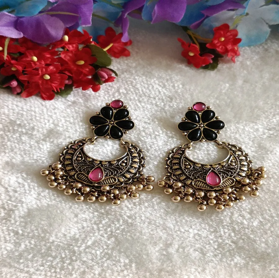 Antique Gold Plated Multi Colours Kundan Dangler Earring