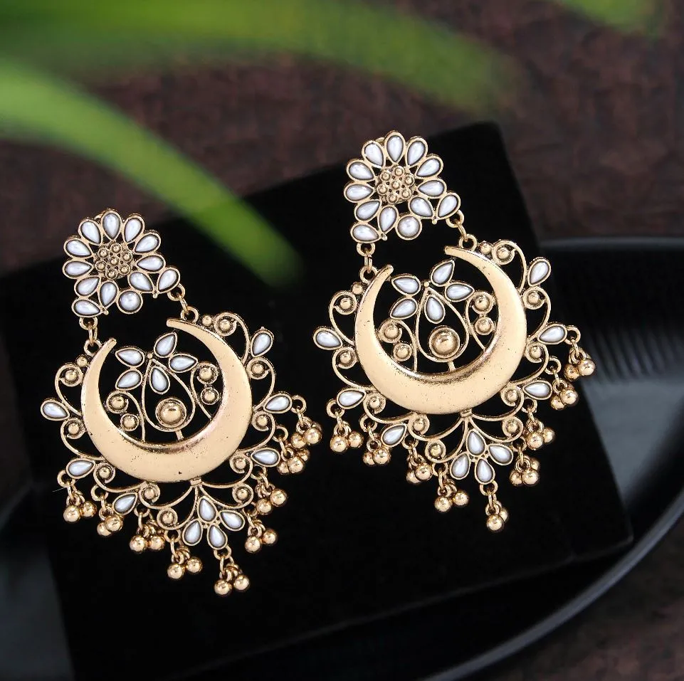 Antique Gold Plated Multicoloured Chandbali Earrings