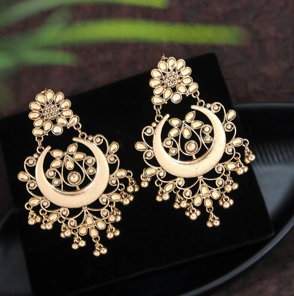 Antique Gold Plated Multicoloured Chandbali Earrings