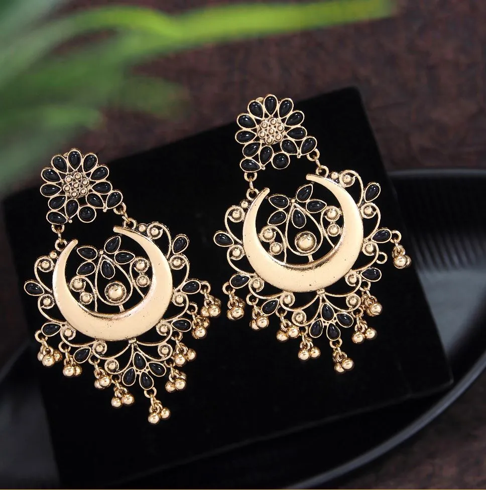 Antique Gold Plated Multicoloured Chandbali Earrings