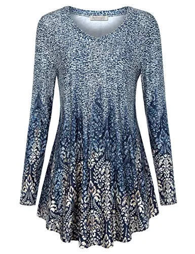 BAISHENGGT Women's Long Sleeve Tunic Tops for Leggings V-Neck Casual Blouse T-Shirt M Golden Gypsophila Paisley