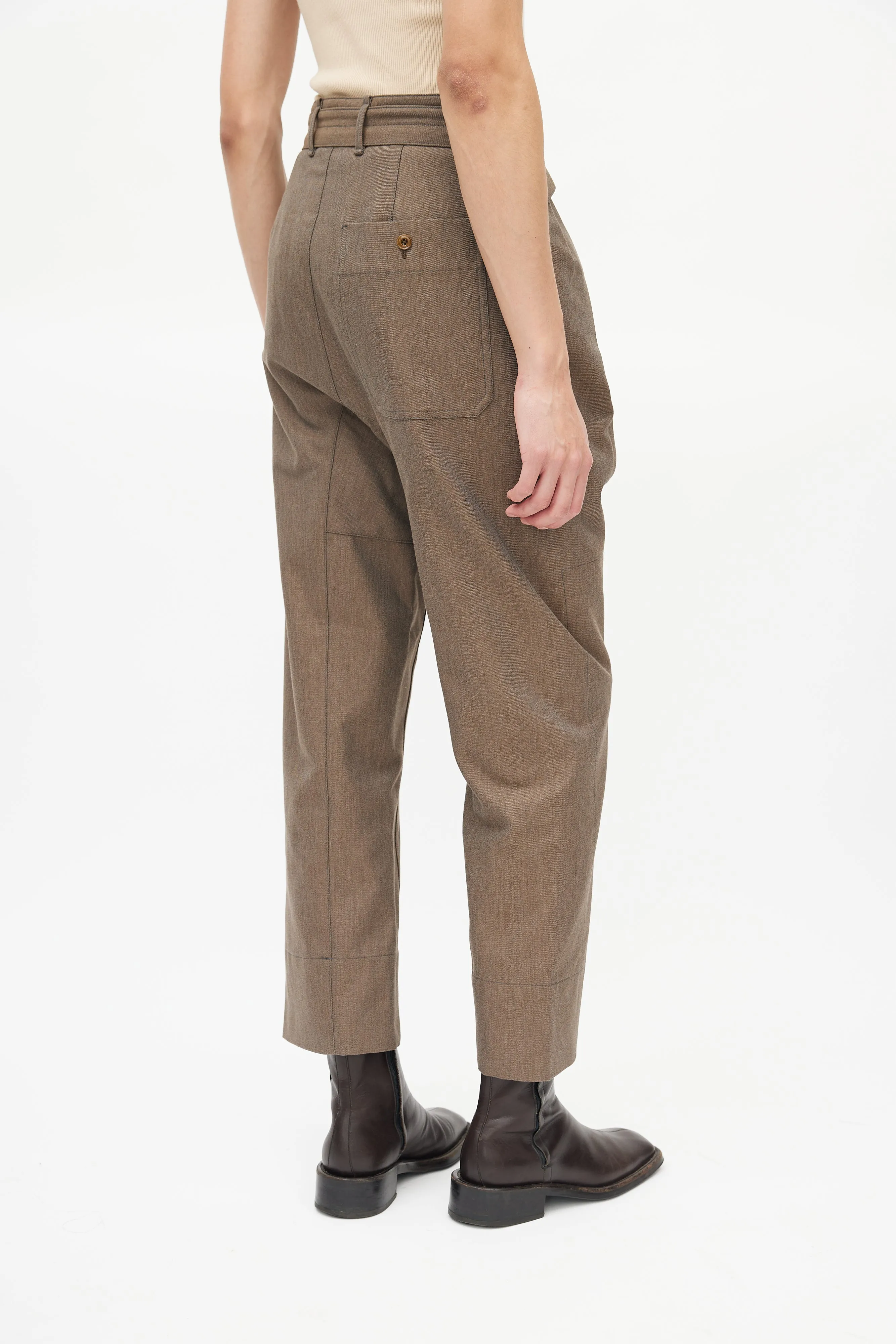 Beige Wool Belted Trouser