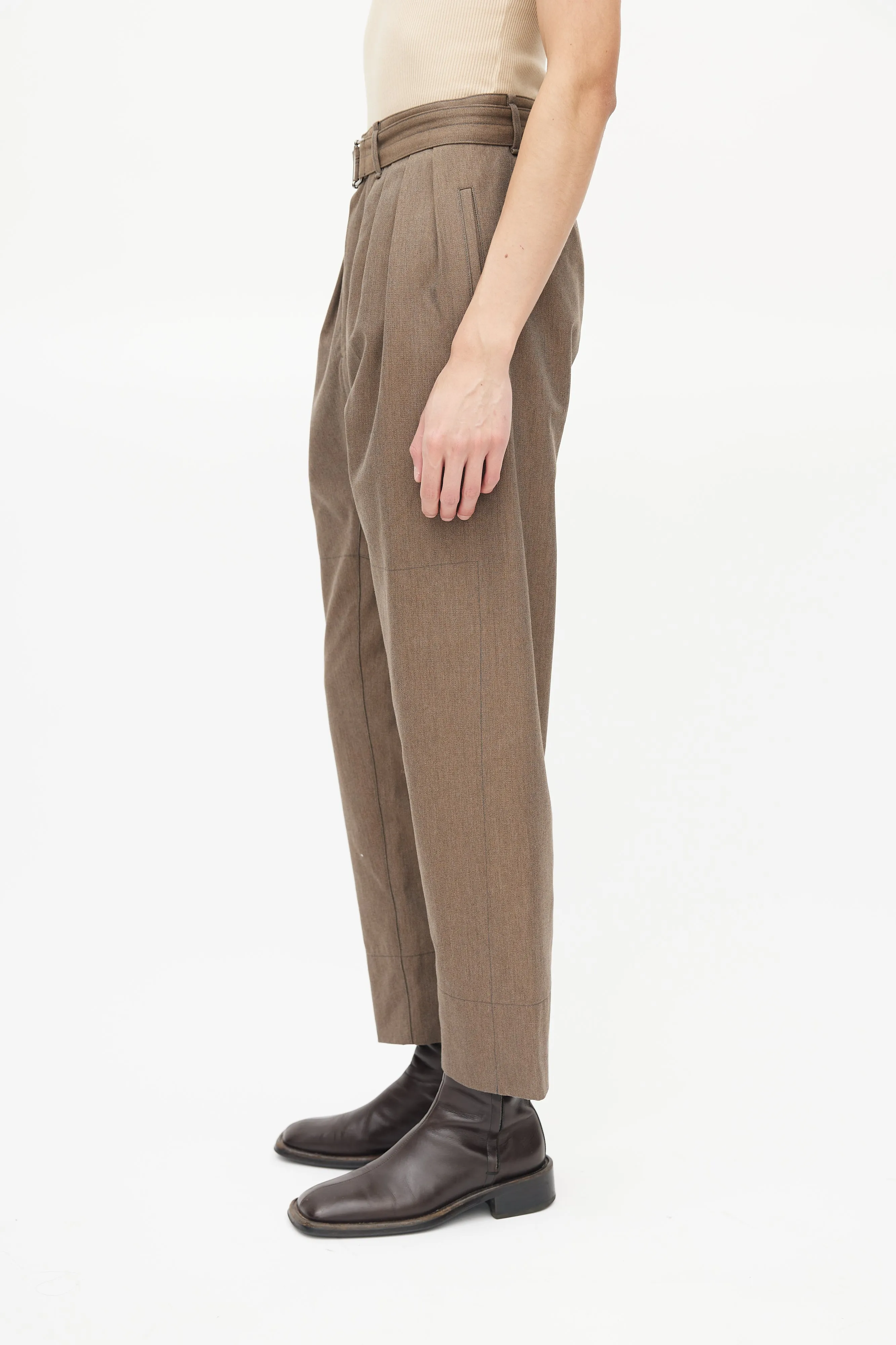Beige Wool Belted Trouser