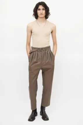 Beige Wool Belted Trouser