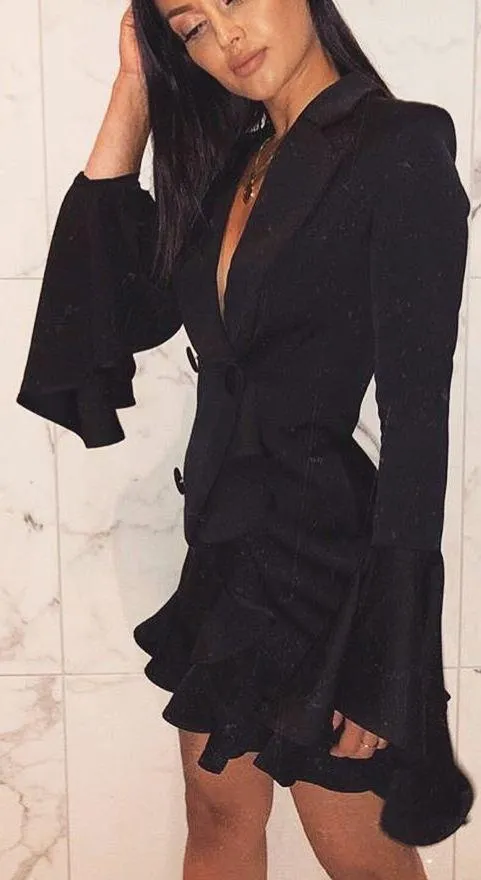 Black Ruffle Blazer-Dress