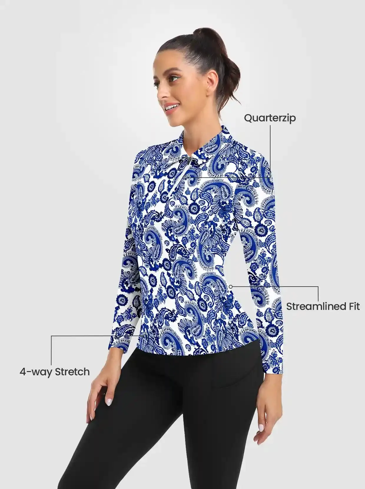 Blue Floral Long Sleeve Fleece Top for Women