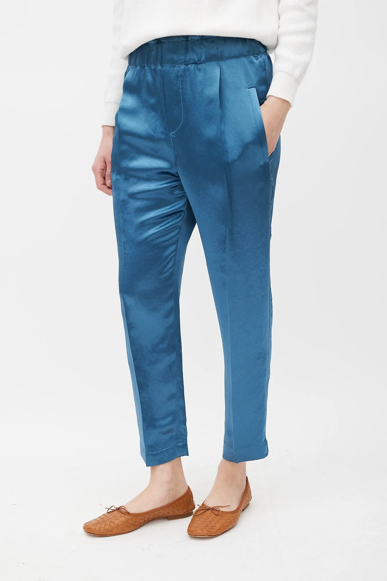 Blue Satin Tapered Trouser