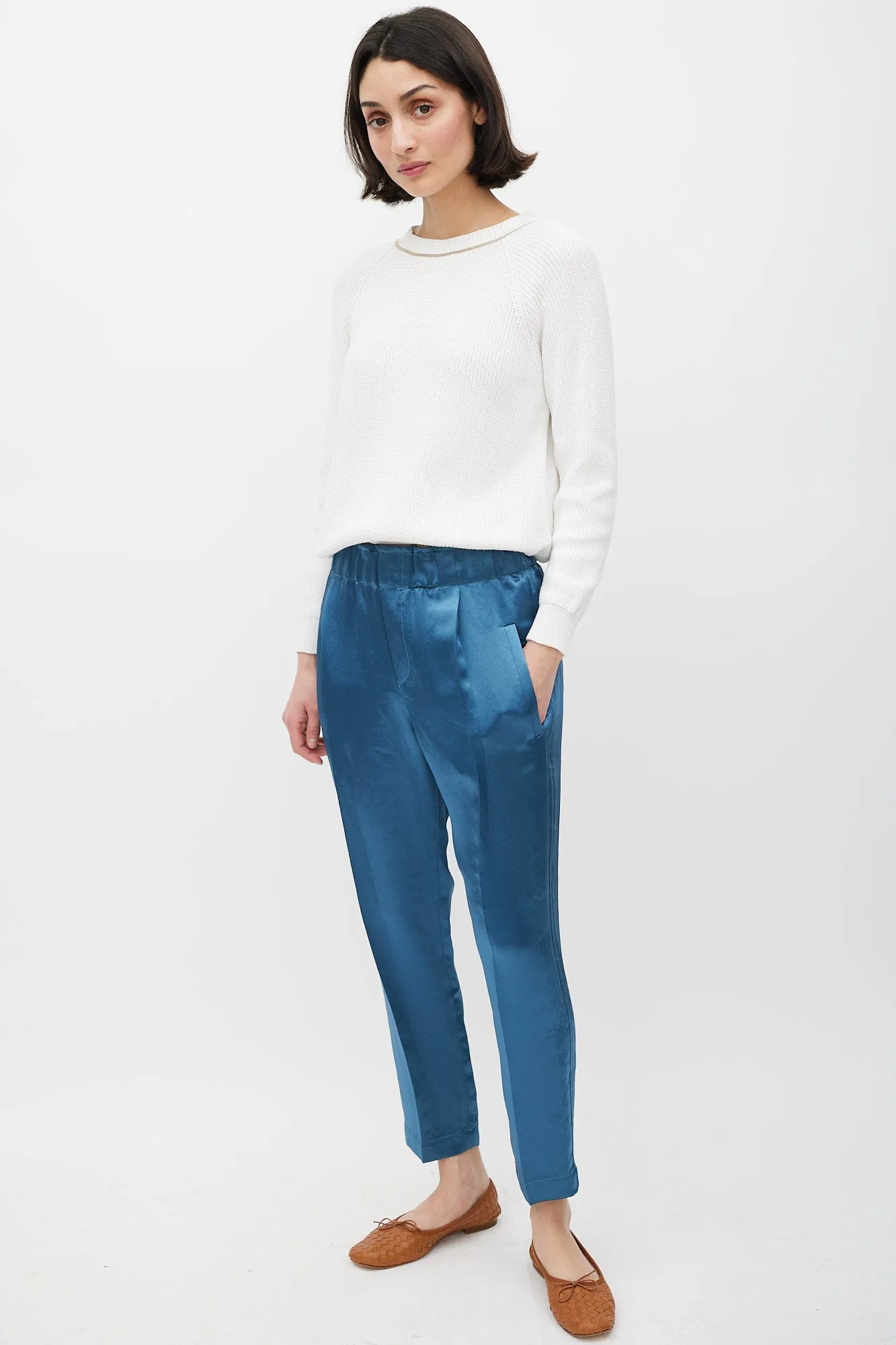 Blue Satin Tapered Trouser