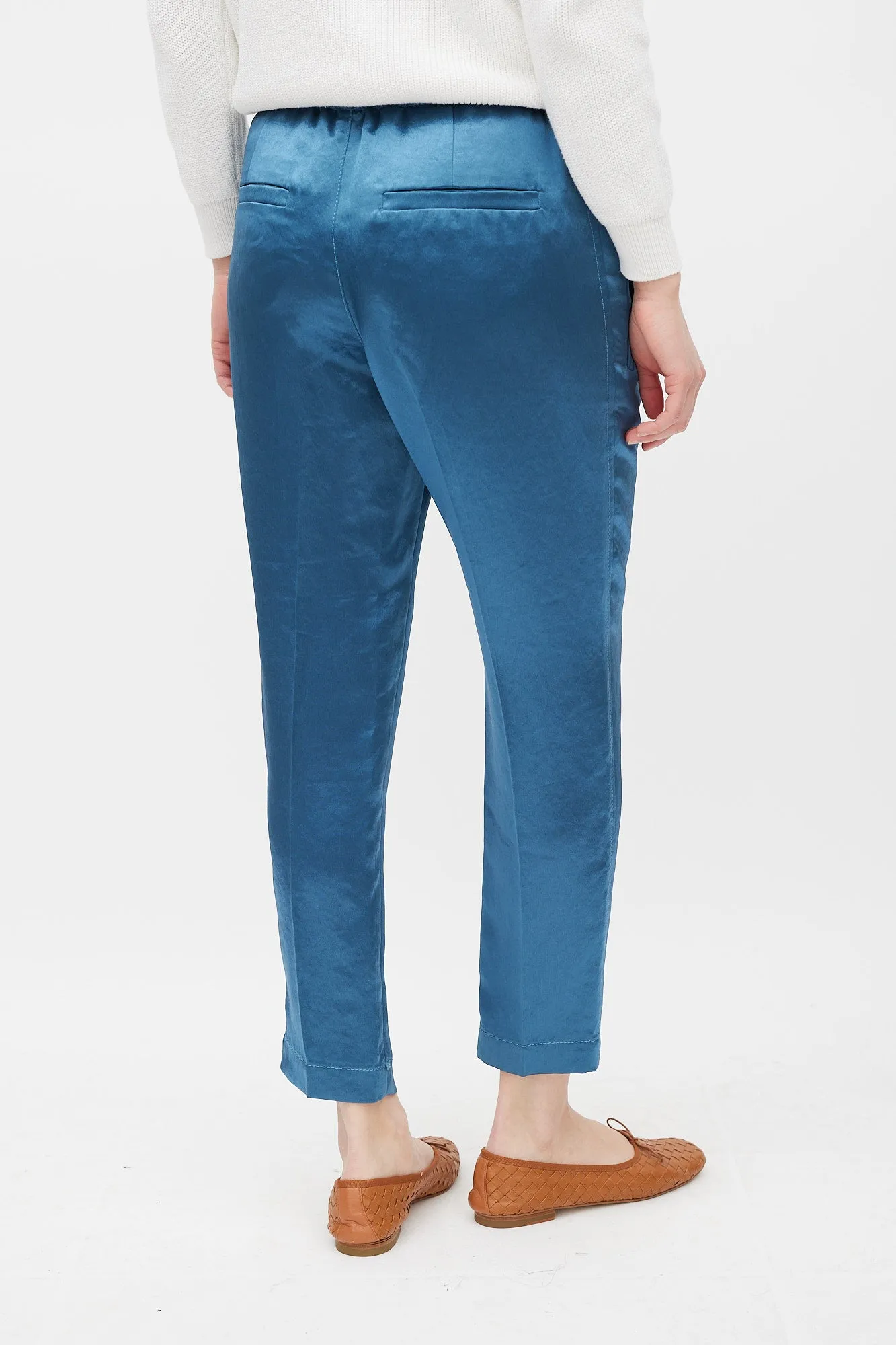 Blue Satin Tapered Trouser