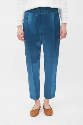 Blue Satin Tapered Trouser