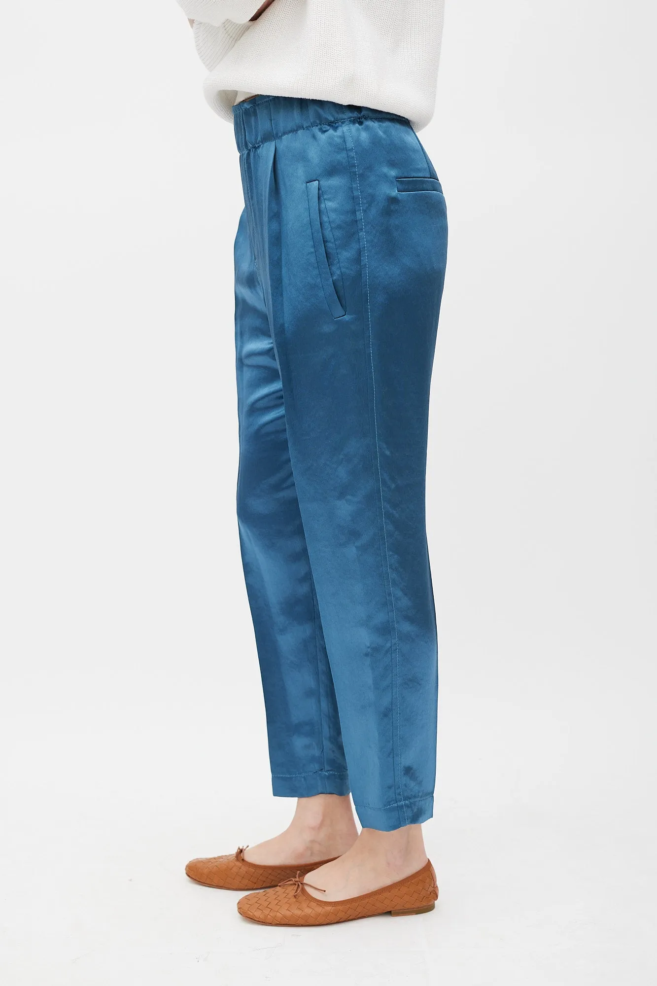 Blue Satin Tapered Trouser