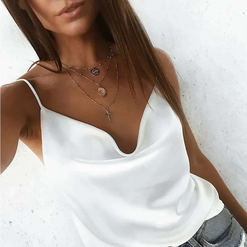 Chiffon Tank Top Summer Women Tops 2019New Style Sleeveless Top Camisoles One word collar Ladies Sling Tanks Top Plus size S-3XL