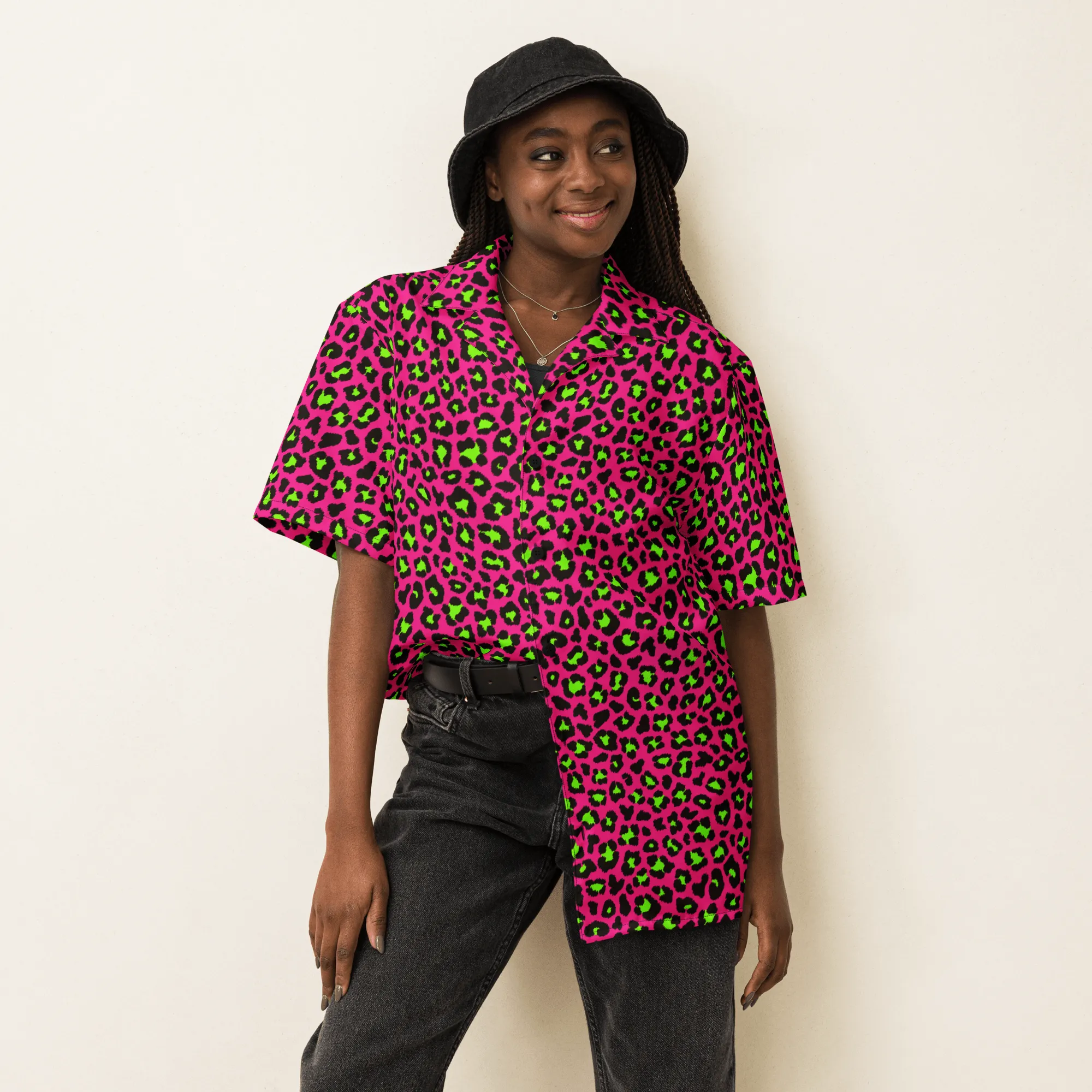 Electric Leopard Print Button-Up Shirt