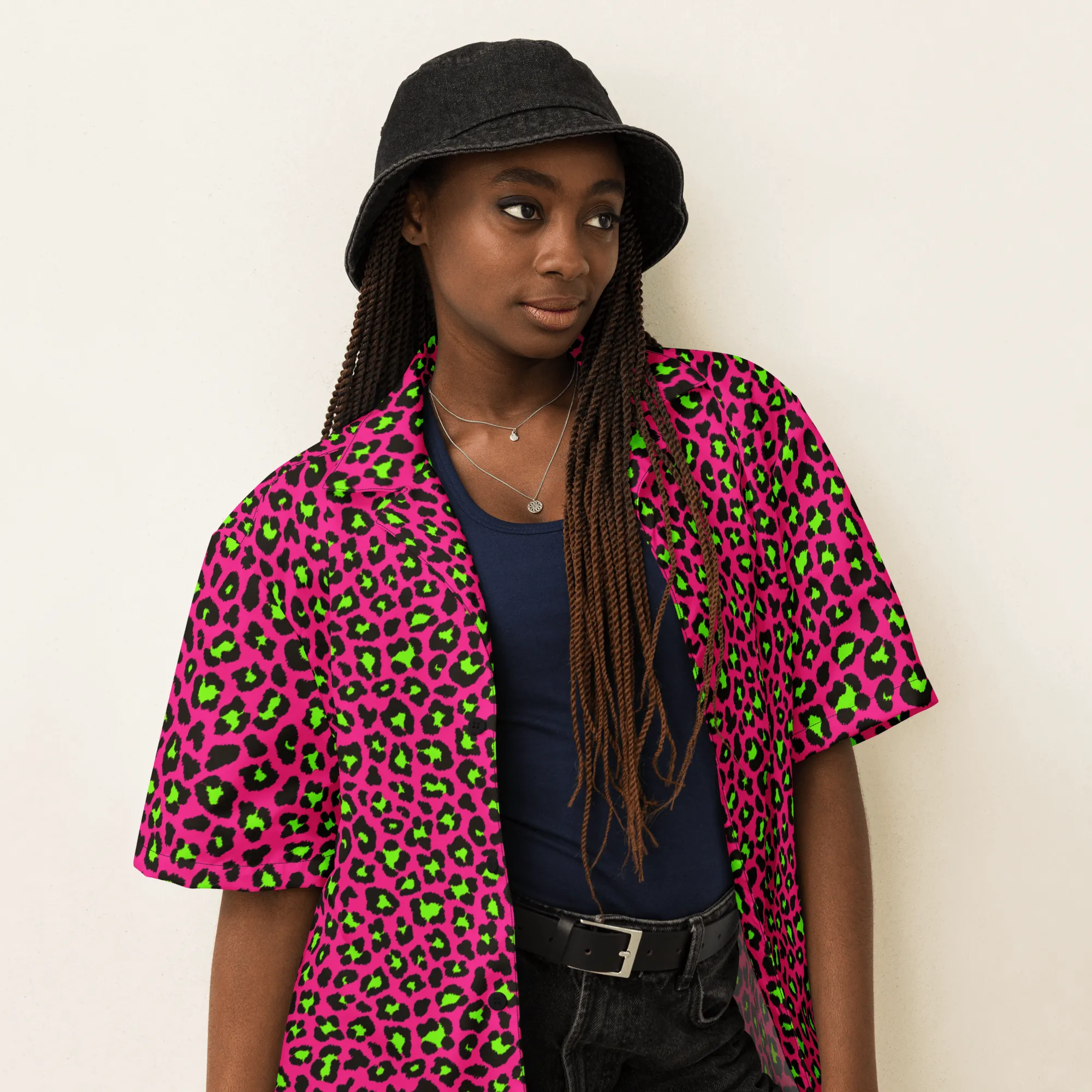Electric Leopard Print Button-Up Shirt