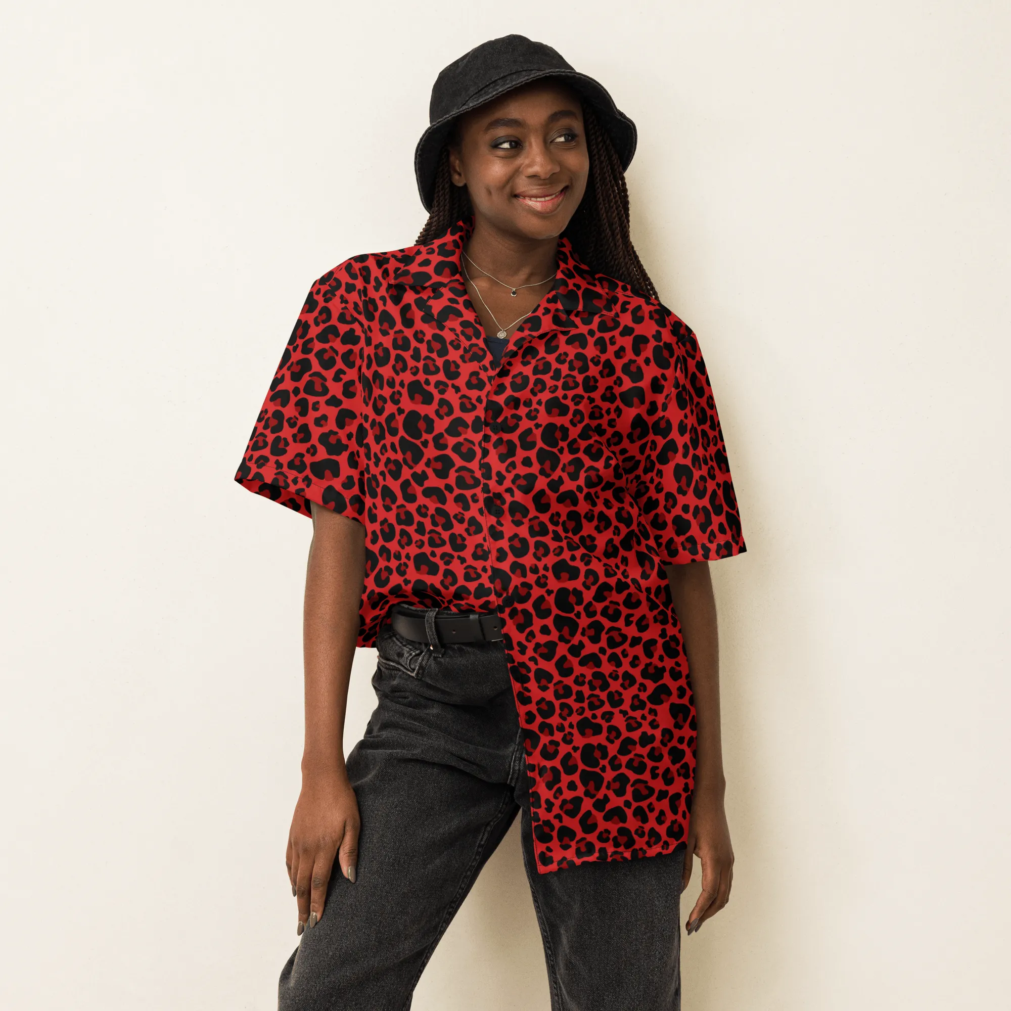 Feline Fever Red Cheetah Button-Up Shirt