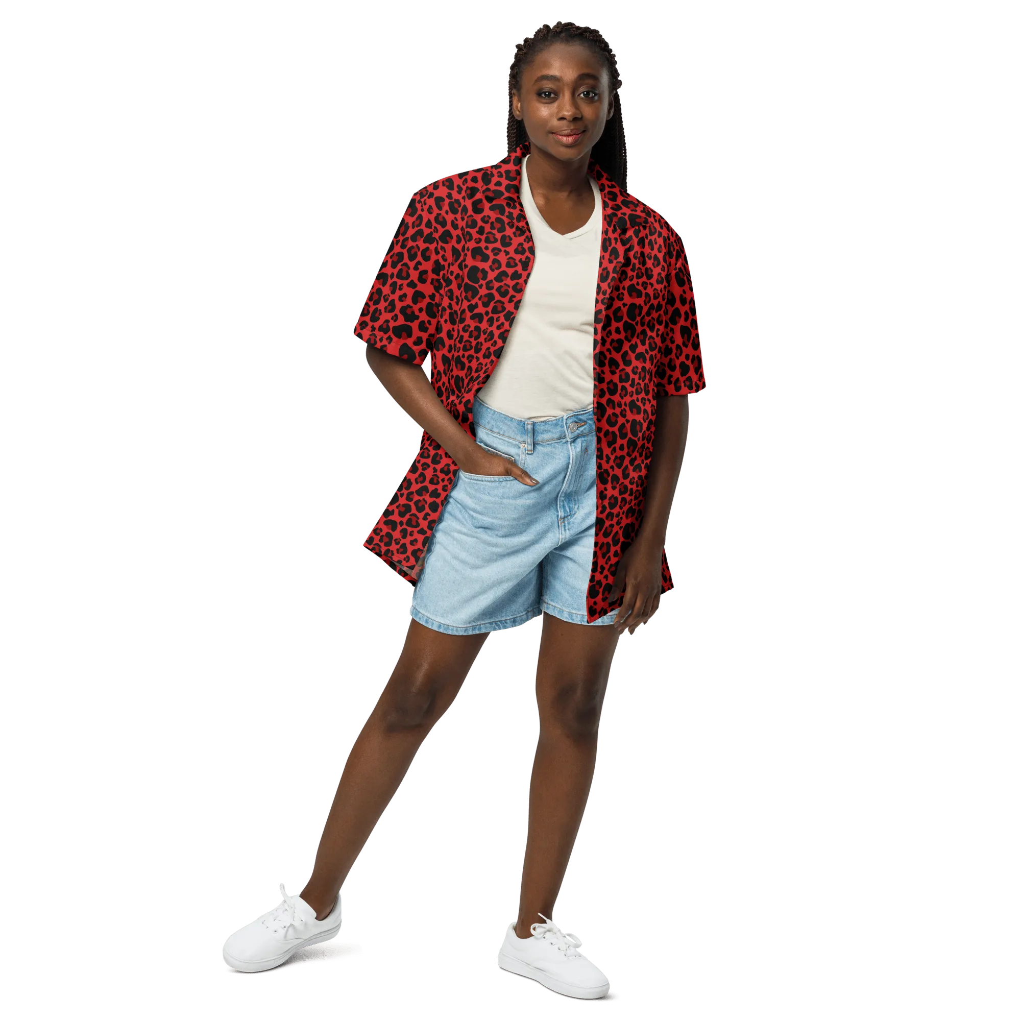 Feline Fever Red Cheetah Button-Up Shirt