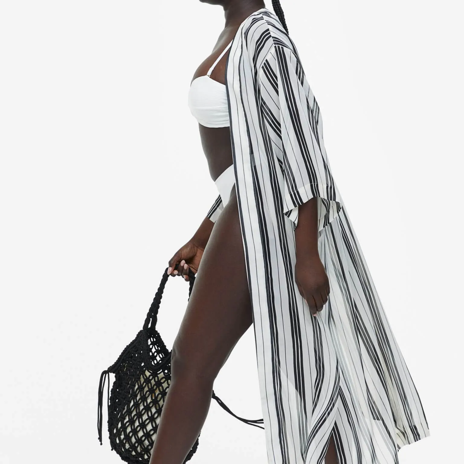 H&M Chiffon Beach Robe, Black/White