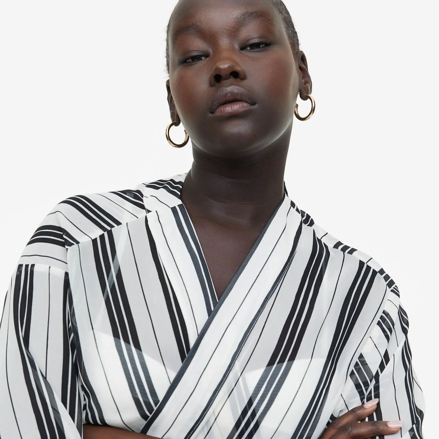 H&M Chiffon Beach Robe, Black/White