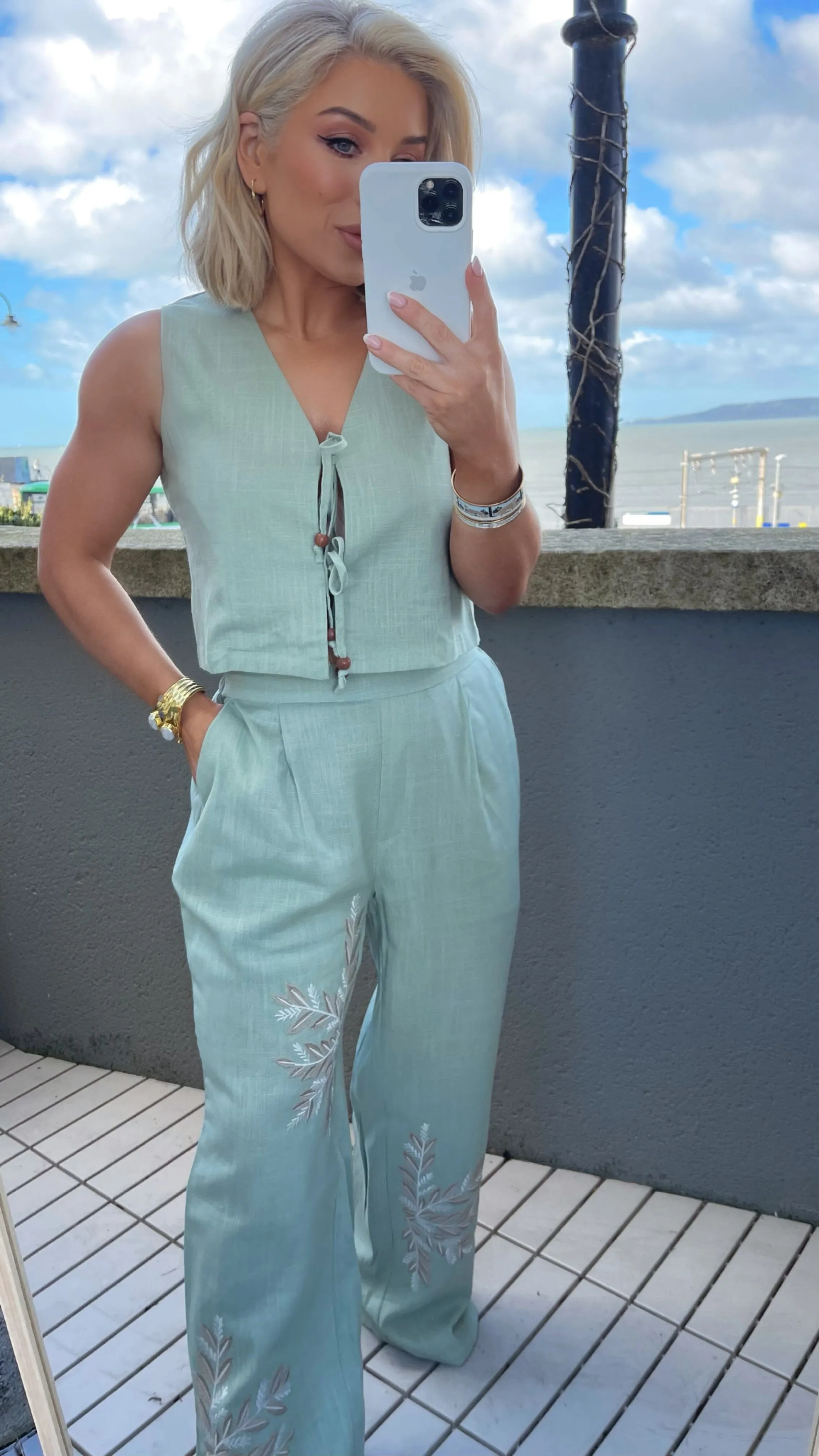 KIRA LINEN BLEND TOP & PANT SET - SAGE GREEN