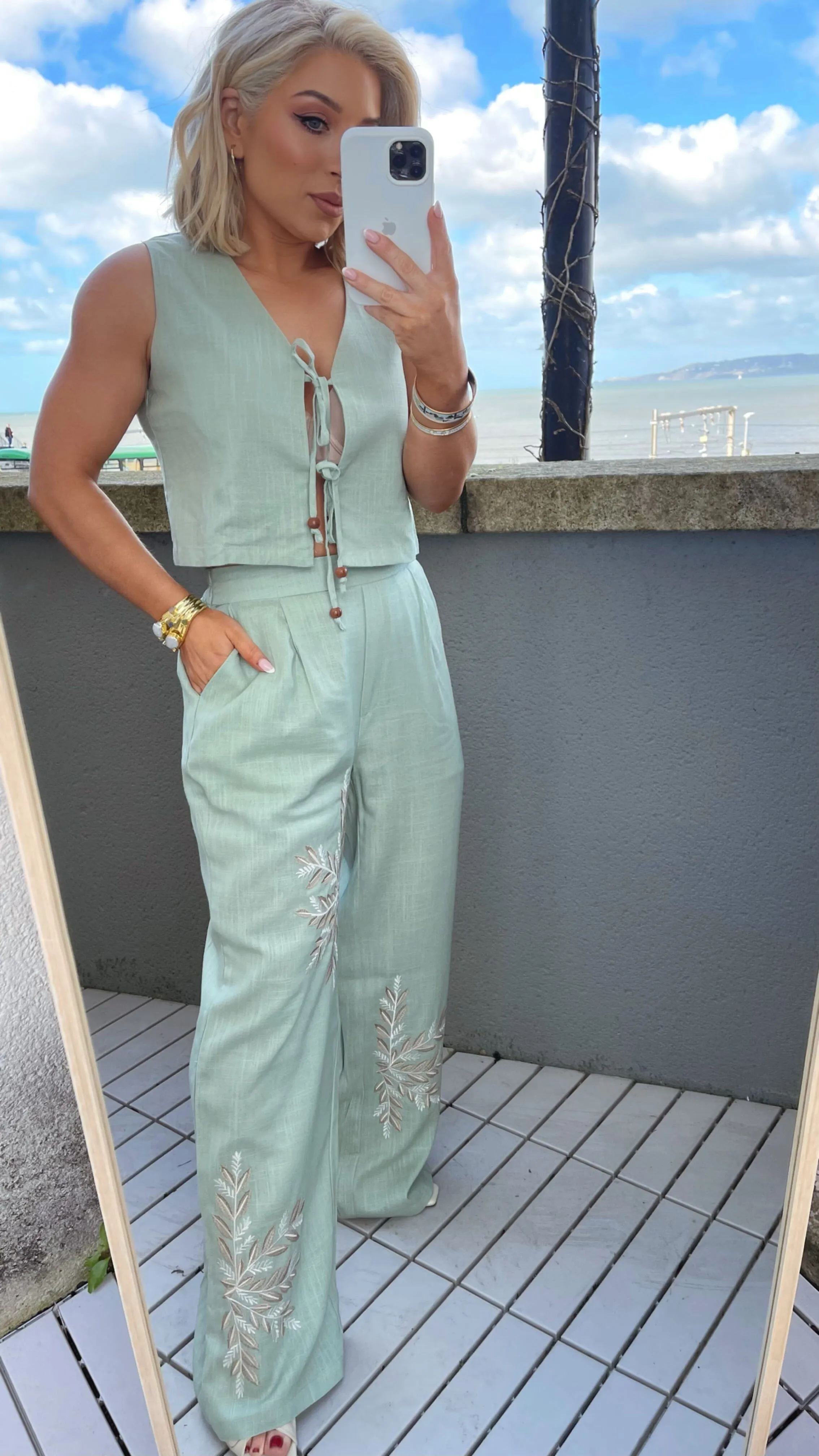 KIRA LINEN BLEND TOP & PANT SET - SAGE GREEN