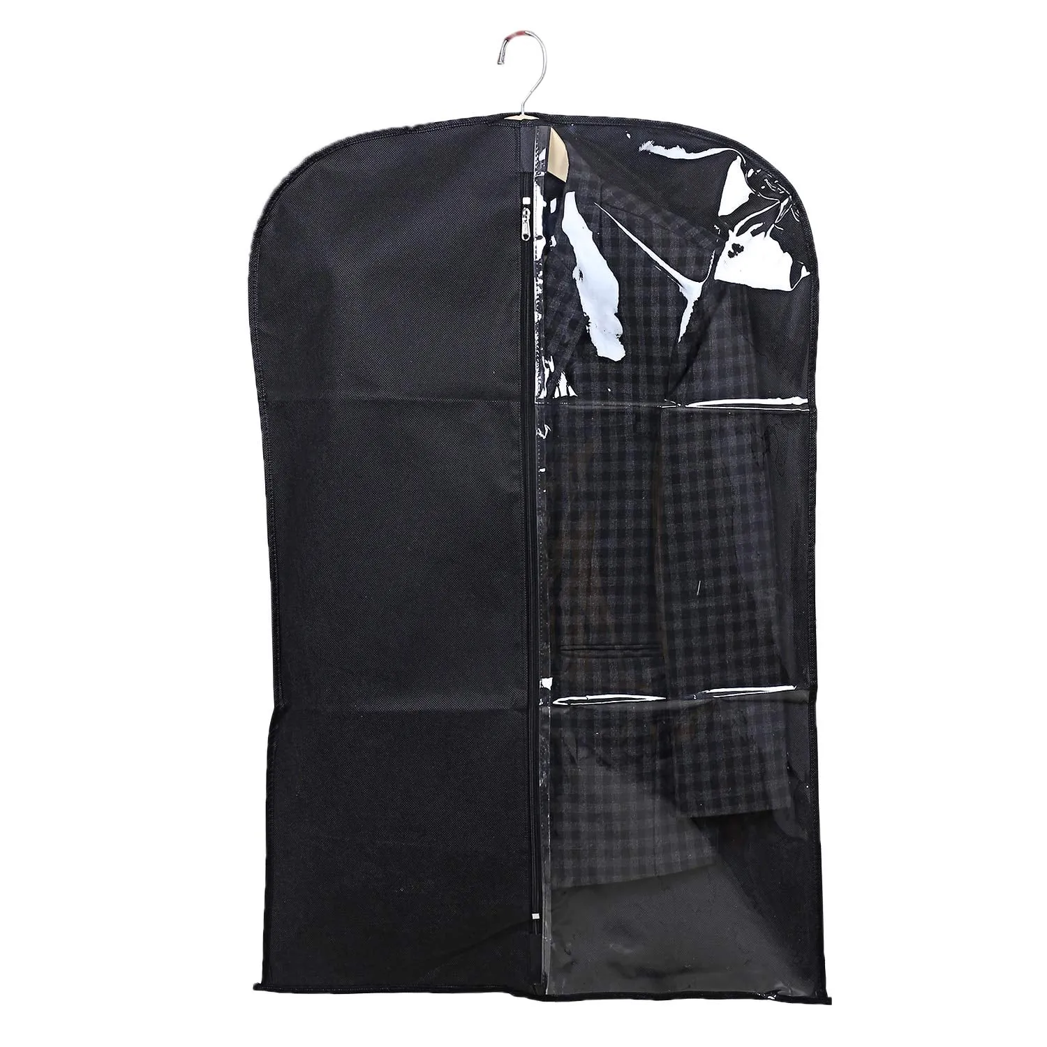 Kuber Industries Half Transparent 6 Piece Non Woven Men's Coat Blazer Cover, Black