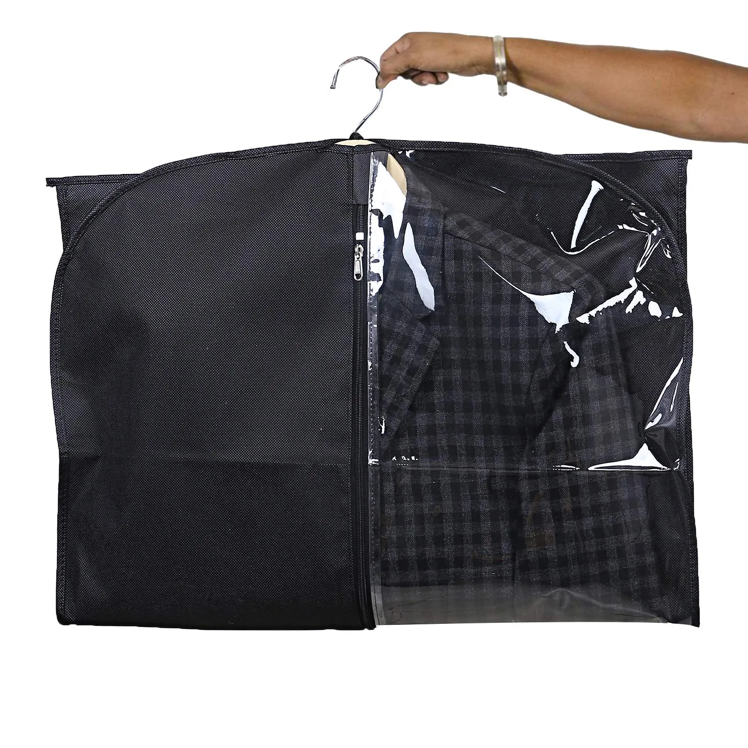Kuber Industries Half Transparent 6 Piece Non Woven Men's Coat Blazer Cover, Black