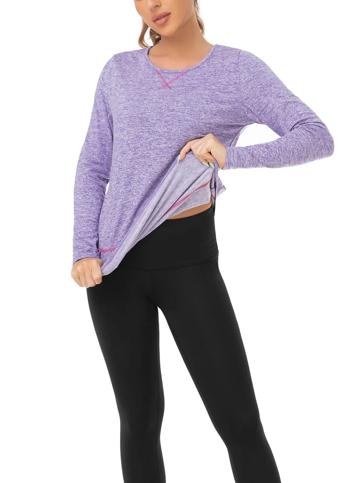 Ladies Pullover Long-sleeve Thermal Top with thumbholes