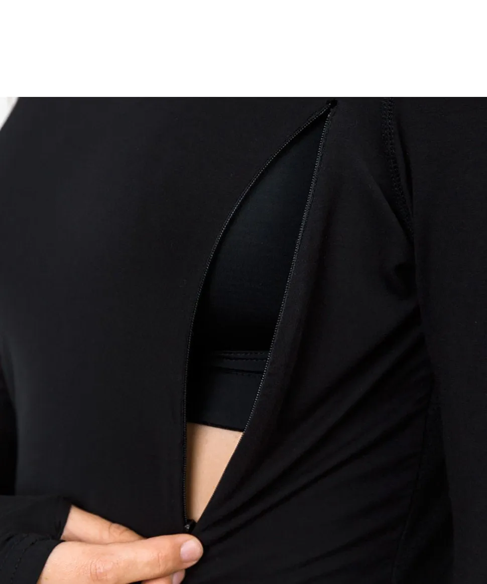Long Sleeve Workout Nursing Tee - Black