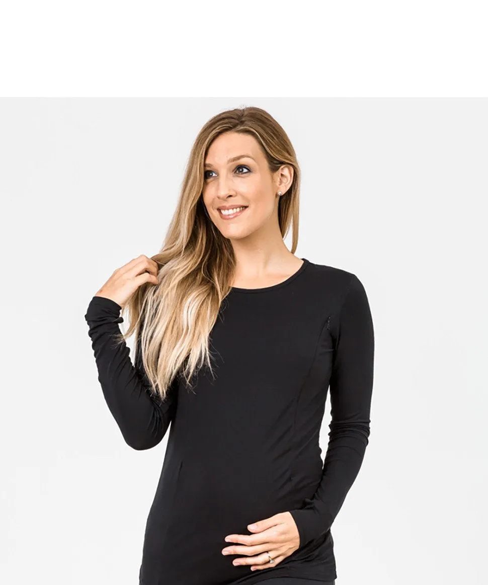 Long Sleeve Workout Nursing Tee - Black