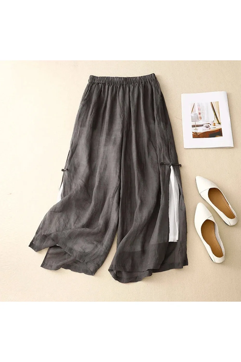 Mori Girl Wide-Leg Linen Pants