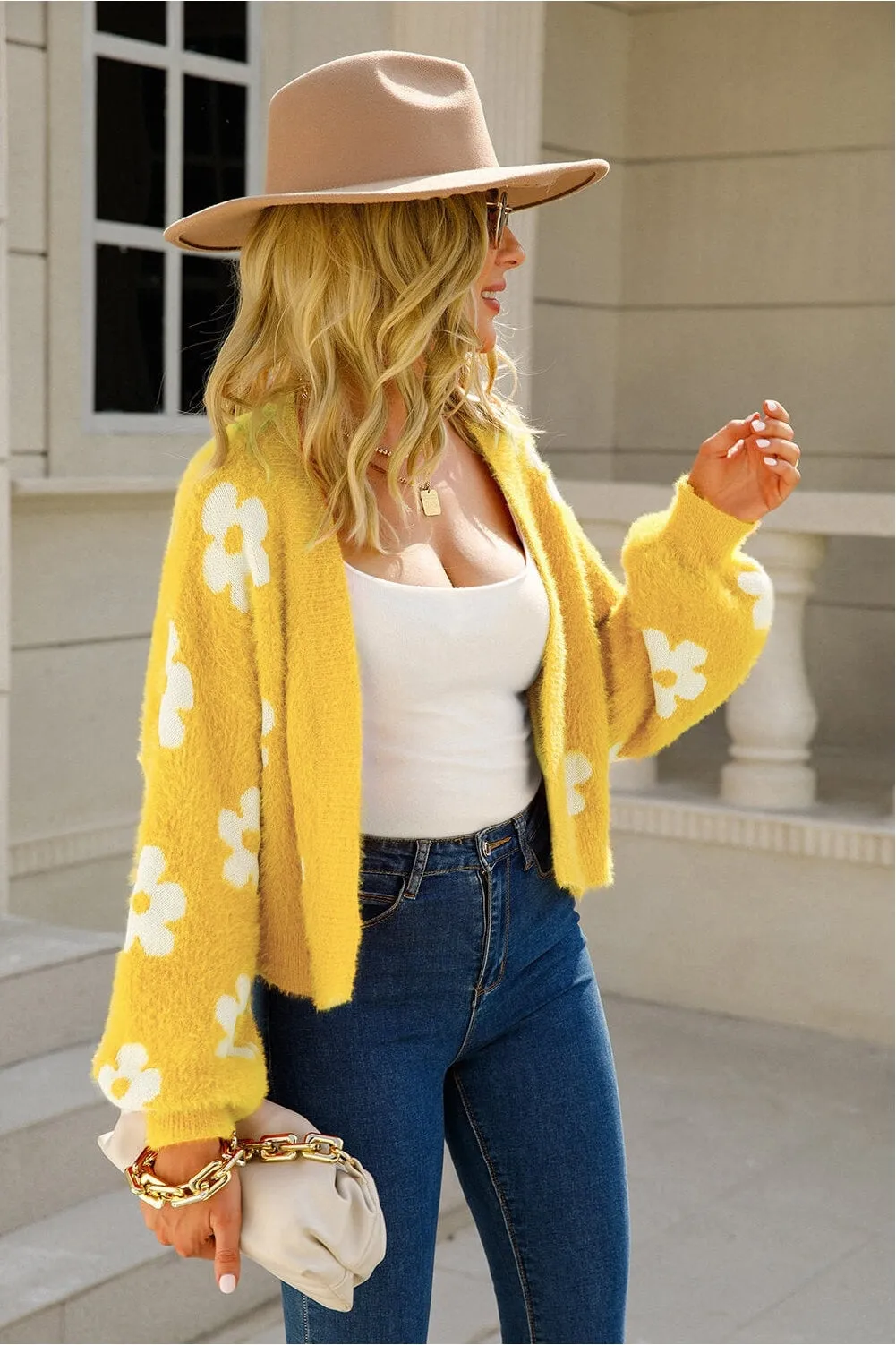 NicholesGifts Women Floral Open Front Fuzzy Cardigan