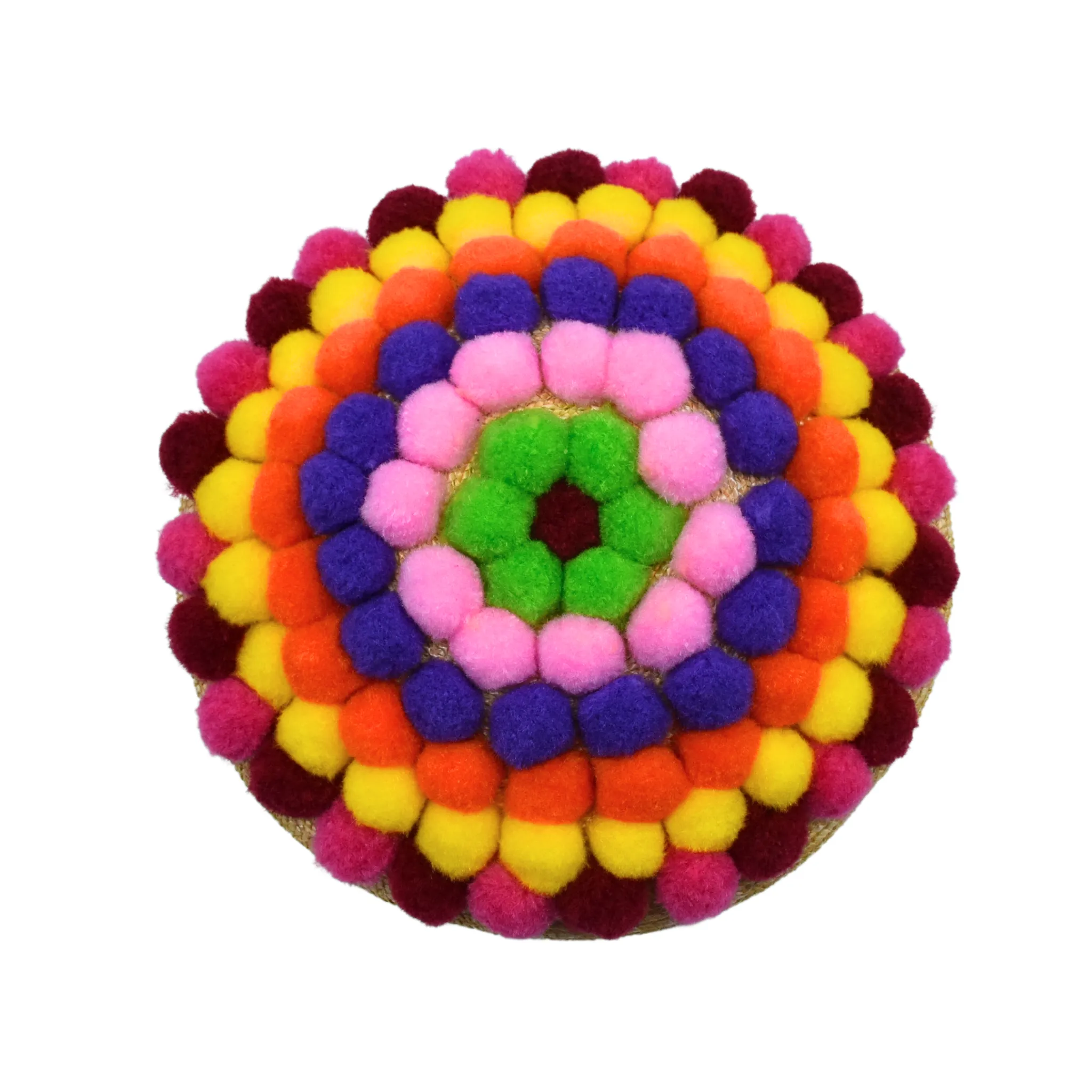 Pompoms Straw Beret Hat for Women and Children