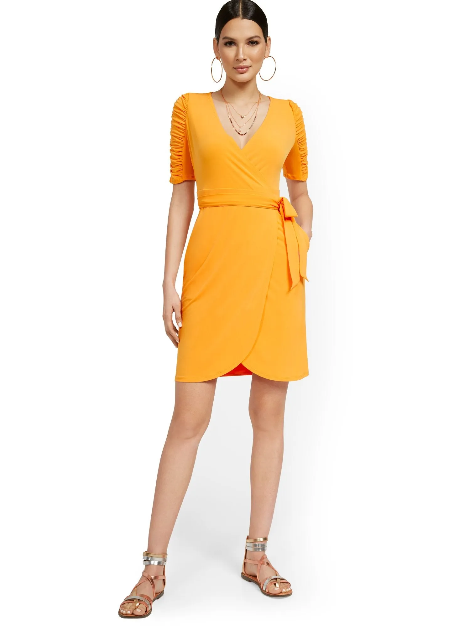 Ruche-Sleeve Wrap Dress - NY&C Style System