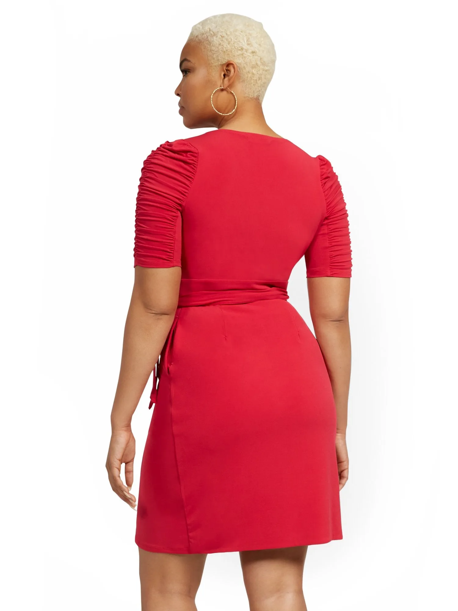 Ruche-Sleeve Wrap Dress - NY&C Style System