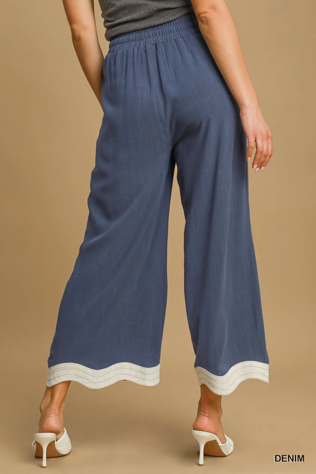 Scalloped Hem Pants- Denim