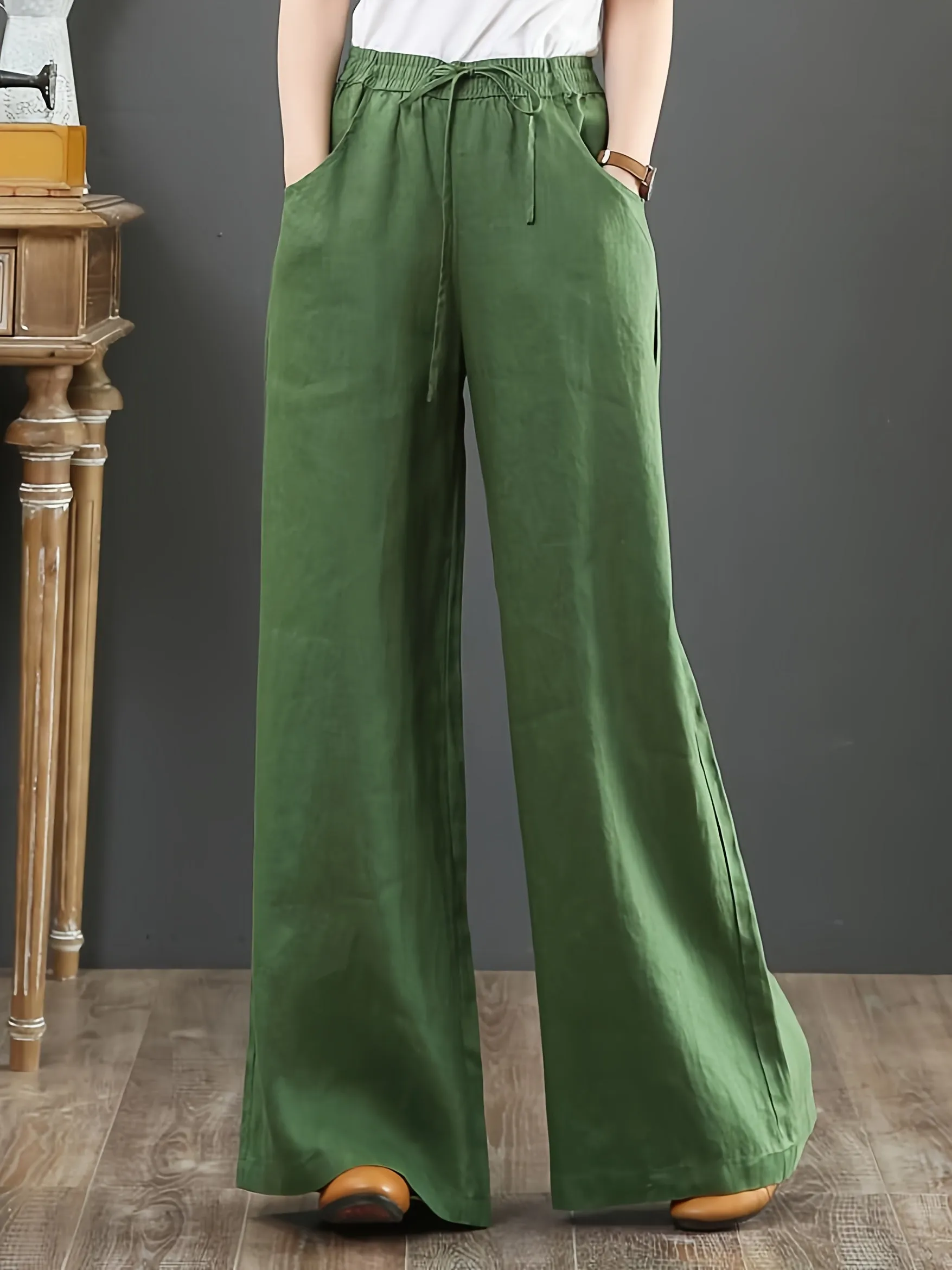 Solid Color Literary Cotton Linen Wide Leg Pants