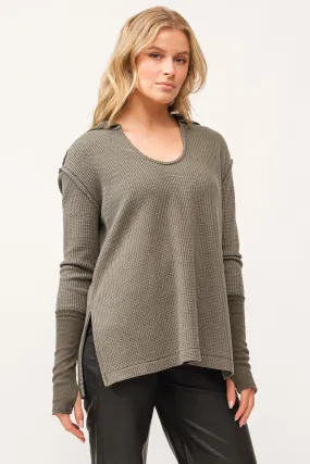 TANYA V-NECK OVERSIZED LONG SLEEVE TOP DARK OLIVE